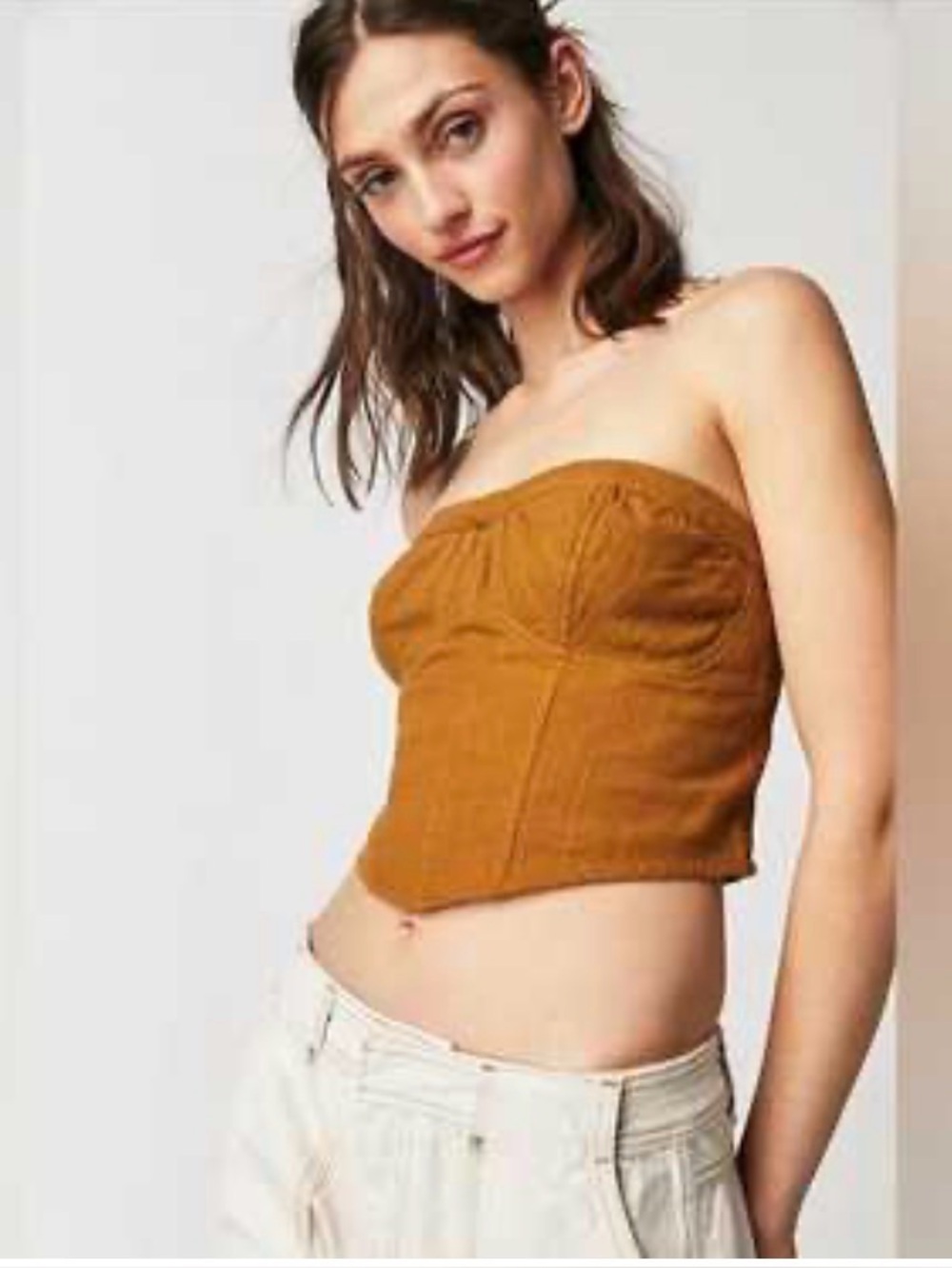 Free People Strapless Mustard Corset Crop Top